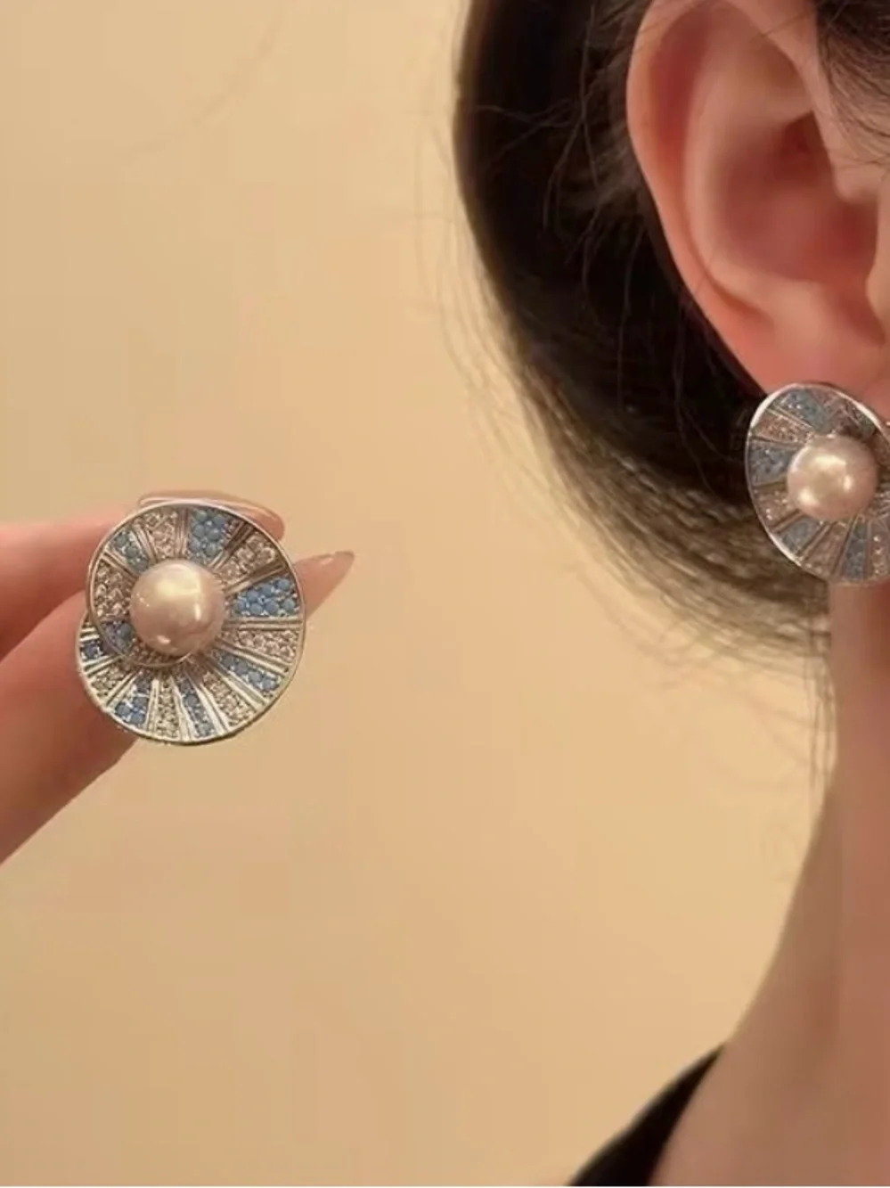 🩵 NEW Pearl & Blue CZ Silver Statement Earrings 🩵